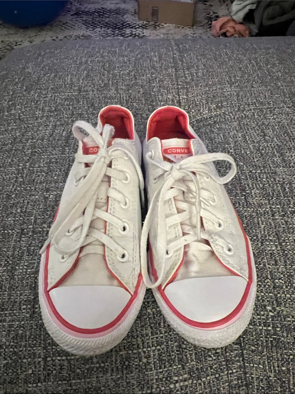 Converse White Canvas Low-Top Sneakers with Pink Accents